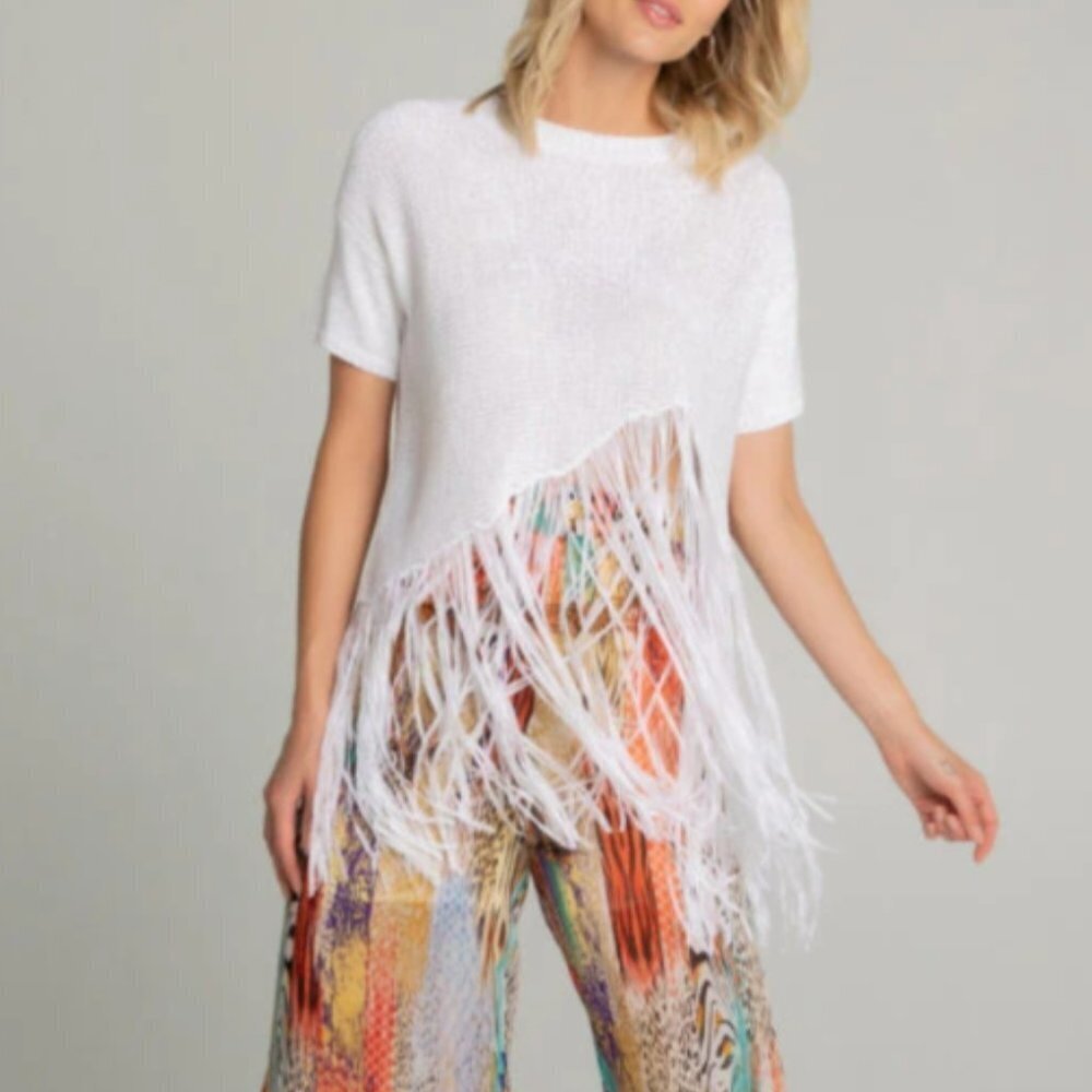 Gabby Isabella Women's Knit Fringe Sweater